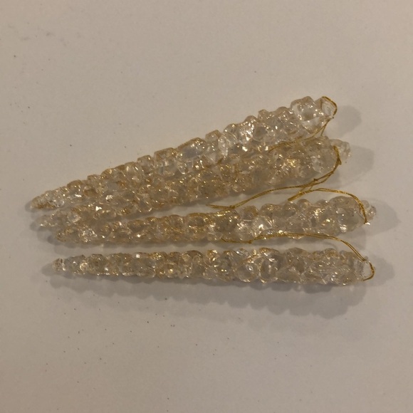 🎄 Vintage plastic wreath and  icicle ornaments clear with gold Noel bird qty 14 - Picture 3 of 5